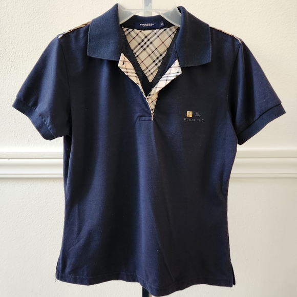 Burberry Other - BURBERRY POLO Girl navy blue cotton knit polo shirt w/ logo & Nova check.